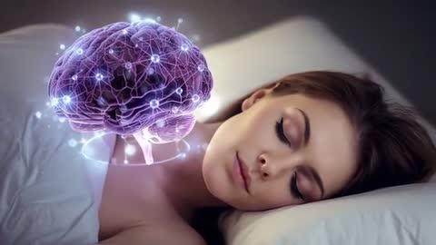 Sleeping Woman with Holographic Brain Visualization
