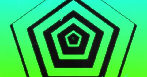 Hypnotic Green Neon Pentagons on Black Background