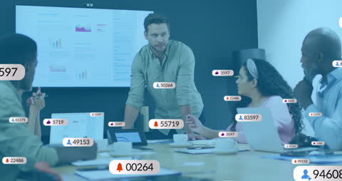 Animated Social Media Interface at Business Meeting