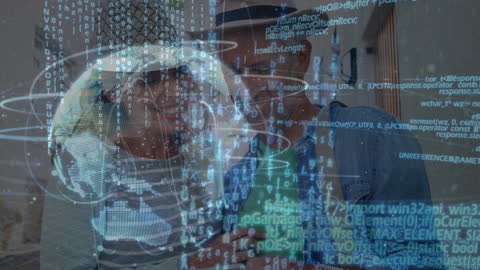 Caucasian Couple Engaging with Global Data Hologram Interface