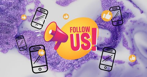 Follow us concept with smartphones and digital communication elements