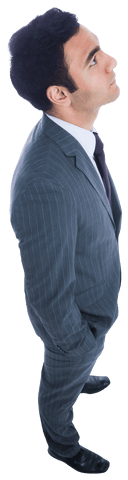 Focused Biracial Businessman Looking Up Transparent Background