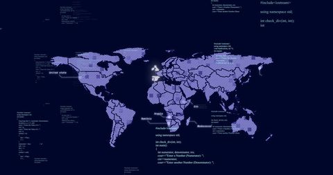 World Map with Digital Code Overlay on Dark Background - Download Free Stock Images Pikwizard.com