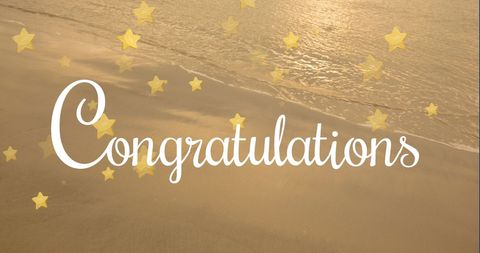 Congratulations Text with Stars on Sandy Beach Background - Download Free Stock Images Pikwizard.com