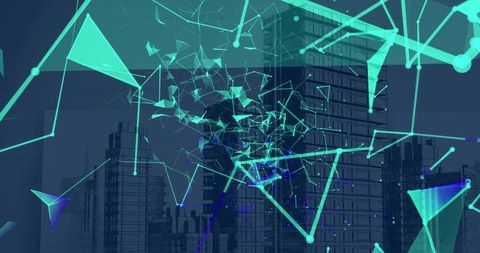 Abstract Geometric Overlay on Futuristic Cityscape - Download Free Stock Images Pikwizard.com