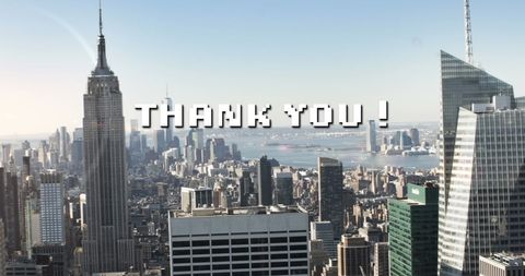 Pixel Text Thank You Over Modern Cityscape - Download Free Stock Images Pikwizard.com