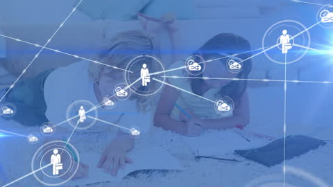 Children Studying with Digital Connection Network Concept