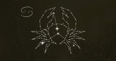 Glowing cancer zodiac symbol with constellation stars