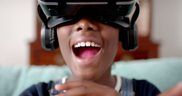 Excited Child Using VR Headset at Home - Download Free Stock Images Pikwizard.com