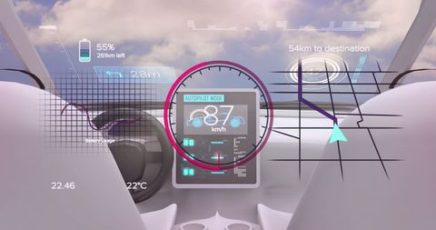 Futuristic Car Digital Dashboard with Autopilot Navigation