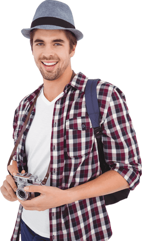 Smiling Man Holding Camera in Transparent Background - Download Free Stock Videos Pikwizard.com
