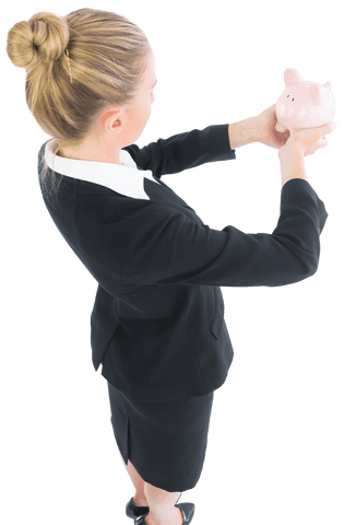 transparent businesswoman holding pink piggy bank saving focus - Download Free Stock Videos Pikwizard.com