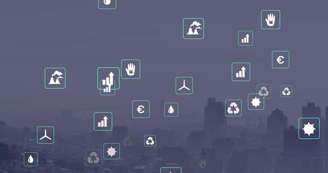 Digital Interface Icons Over Modern Cityscape - Download Free Stock Images Pikwizard.com
