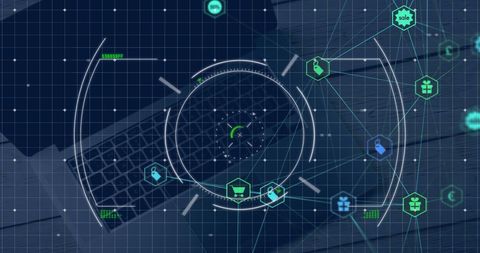 Futuristic Network Interface Overlaying Laptop Technology - Download Free Stock Images Pikwizard.com