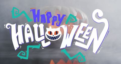 Happy Halloween Banner with Smokey Pumpkin Background