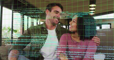 Diverse Couple Embracing Love in Technological Setting - Download Free Stock Images Pikwizard.com