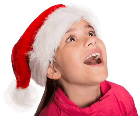 Transparent Joyful Girl Wearing Christmas Santa Hat