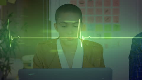 Young Woman Working on Laptop with Overlay of Lifeline Animation