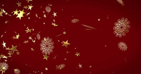 Shimmering Gold Stars and Snowflakes on Festive Red