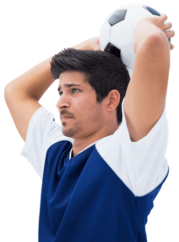 Transparent Image of Caucasian Soccer Player Holding Ball Above Head