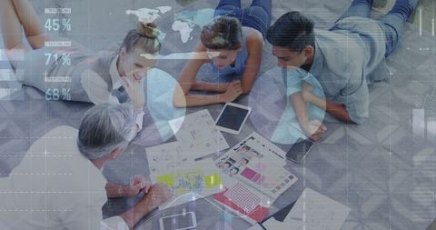Diverse Team Collaborating on Project with Digital Overlay - Download Free Stock Images Pikwizard.com