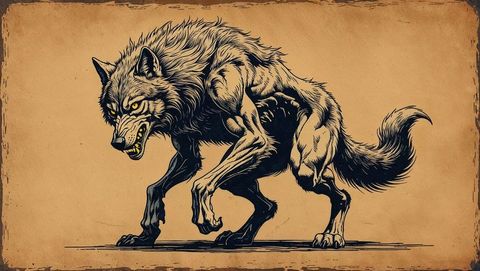 Intimidating werewolf beast illustration on parchment background