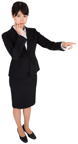 Asian Businesswoman Pointing and Thinking on Transparent Background