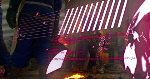 Metalworker Handling Molten Material with Digital Interface Overlays