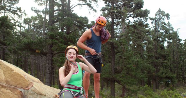 Young Climbers Preparing Safety Gear Before Rock Climbing - Download Free Stock Images Pikwizard.com