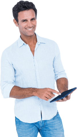 Smiling Professional Man Interacting with Transparent Tablet - Download Free Stock Videos Pikwizard.com