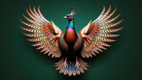 Vibrant stylized bird animal with metallic patterns and spread wings
