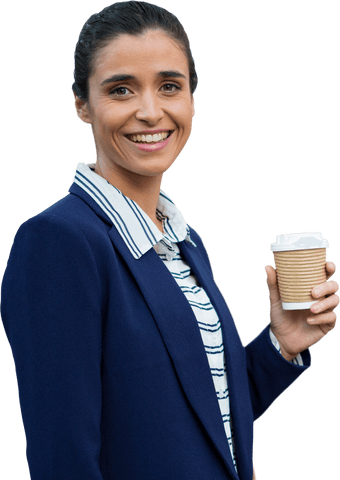 Smiling Businesswoman Holding Coffee Cup Transparent Background
