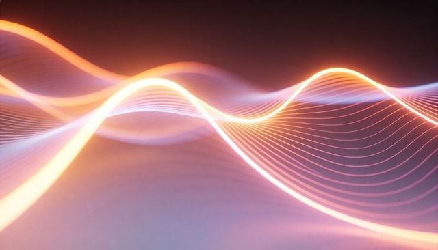 Luminescent neon wave ribbons flowing across abstract gradient background