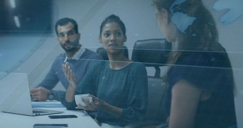 Team Discussing Ideas with Digital Analytics Overlay