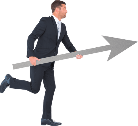 Transparent Businessman Holding Arrow for Direction Concept