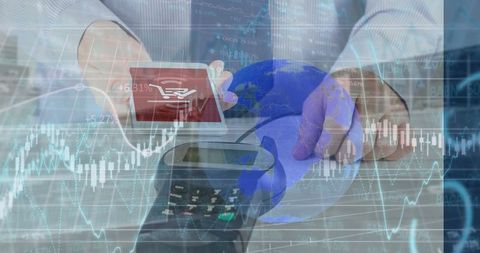 Digital Payment Concept with Card and Globe Embalance of Hands