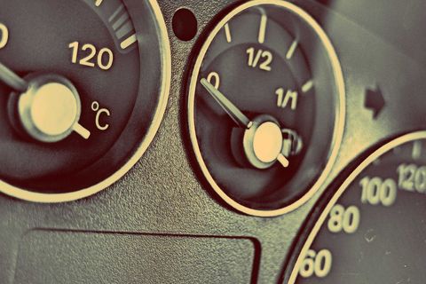 Close-Up of Automotive Dashboard Gauges in Vintage Car