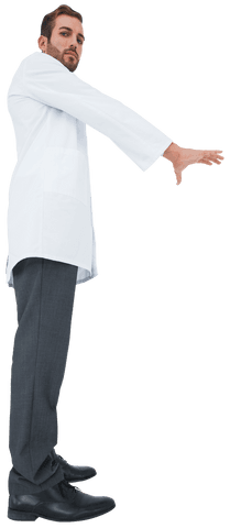 Confident doctor pointing on transparent background