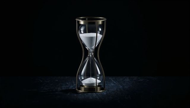 Classic hourglass with white sand on dark minimalist background