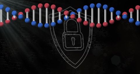 Digital dna security concept with glowing padlock