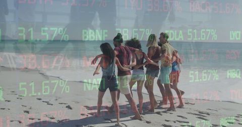 Friends Linked Walking Beach Digital Stock Overlay Connection