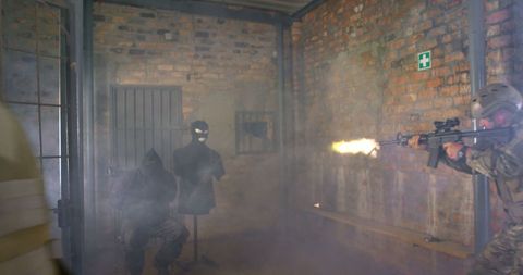 Soldier Engaged in Intense Military Training Exercise