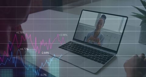 virtual business meeting with digital financial data overlay - Download Free Stock Images Pikwizard.com