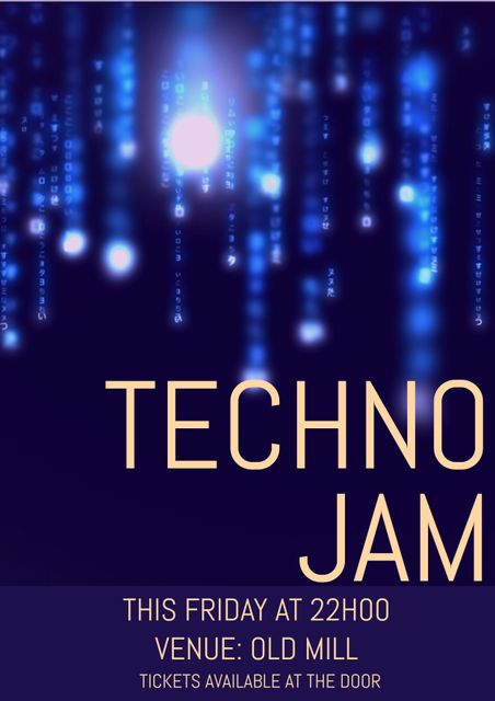 Techno Jam Event Poster with Blue Digital Lights Theme - Download Free Stock Templates Pikwizard.com