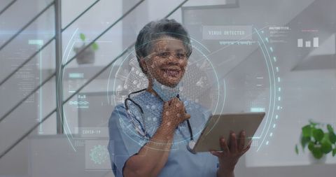 Senior doctor using technology for covid-19 analysis