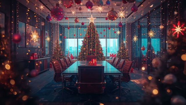 Luxurious corporate boardroom with festive christmas decor