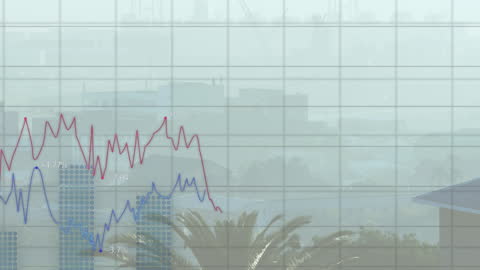 Financial Data Visualization Over Cityscape Imagery