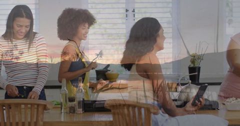 Friends Cooking Together in Bright Kitchen