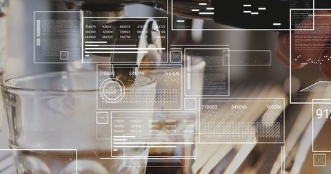 Modern espresso machine with futuristic data panels