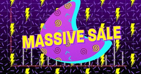 Bright Massive Sale with Dynamic Graphics on Dark Background